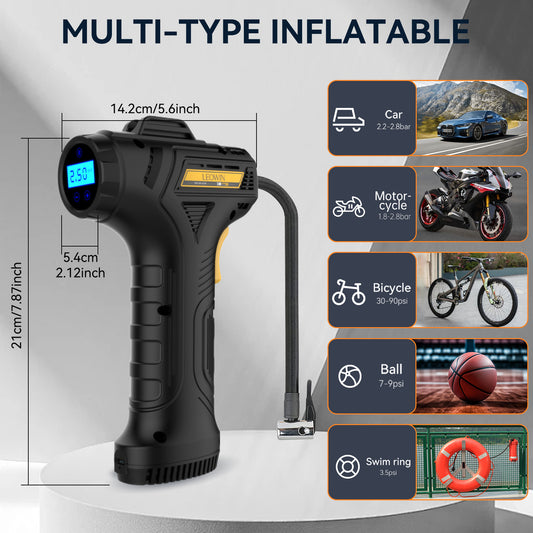 Tire Inflator Portable Air Compressor With Auto-Shutoff, Handheld Air Pump, 150 PSI Cordless Car Tires Pump With Digital Pressure Gauge/LED Light For Cars, Motorcycles, Bikes, Ball - Compact, Rechargeable, And Easy-to-Use Design, Car Accessories