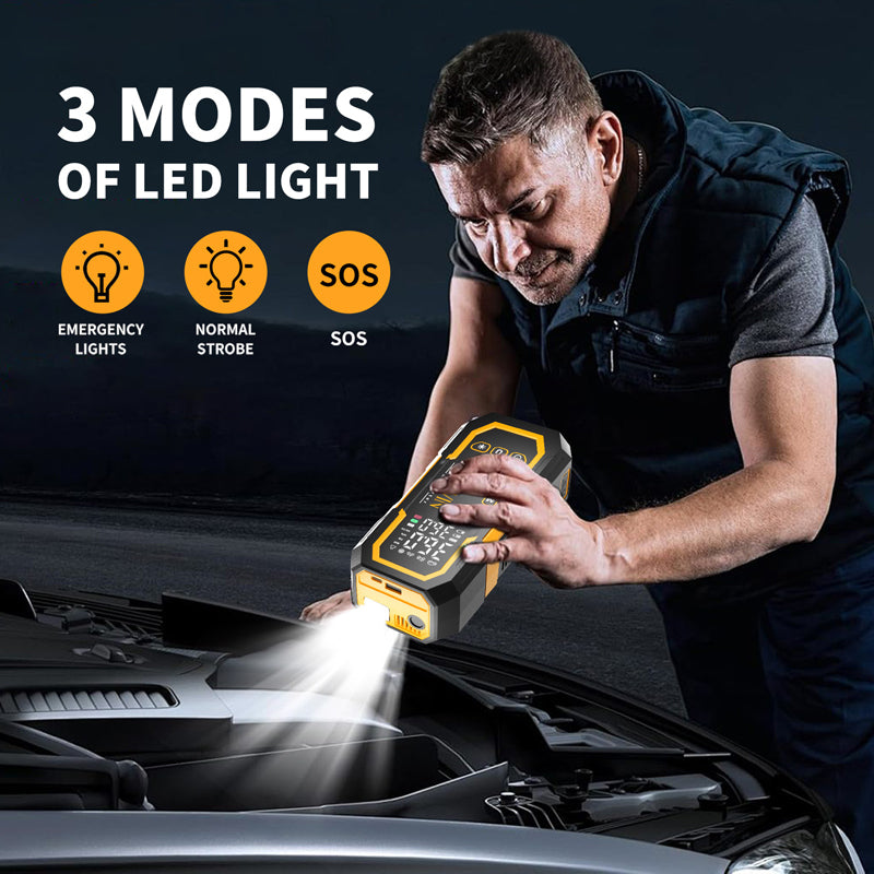Leowin Jump Starter with Air Compressor, Battery Jumper Starter Portable(9.0 Gas/6.5L Diesel) with Tire Inflator, 12V Car Battery Jump Starter with Smart Jumper Cables, LED Light, LCD Display