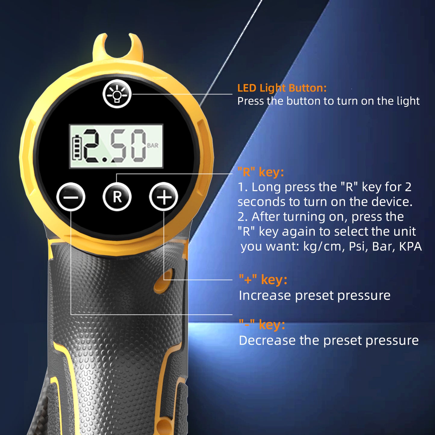 Tire Inflator Portable Air Compressor, Cordless Handheld Air Pump with Digital Tire Pressure Gauge