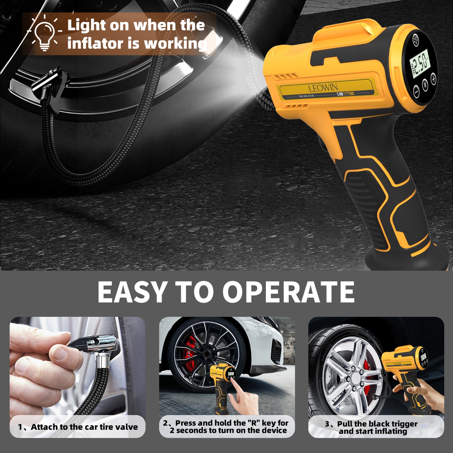 Tire Inflator Portable Air Compressor, Cordless Handheld Air Pump with Digital Tire Pressure Gauge