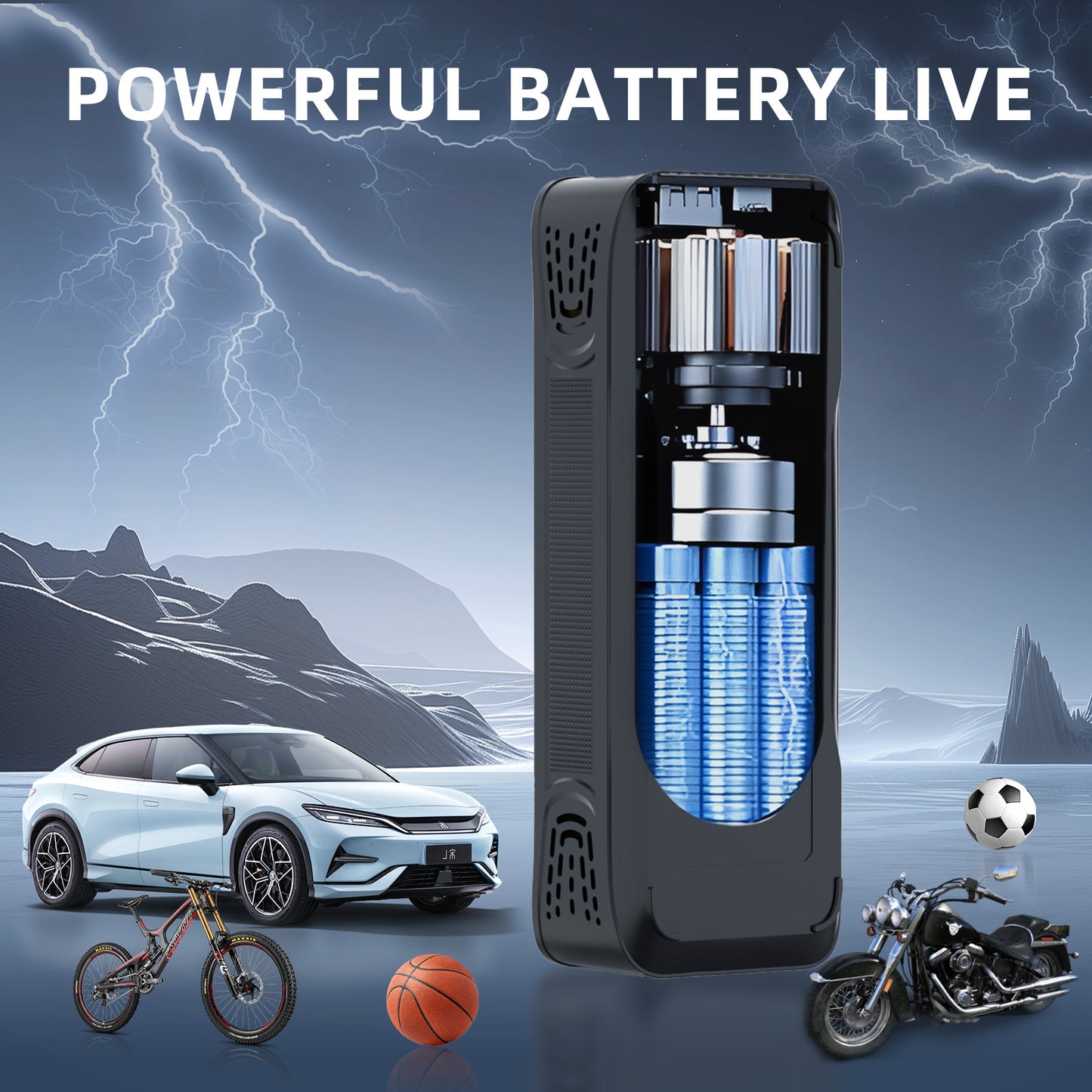 Leowin Portable Tire Air Pump with Digital Tire Pressure Meter/LED Light,Built-in Rechargeable Battery and 12V Car Power Adapter for Car, Motorcycle, Bicycle, Balls